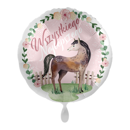 Round foil balloon, Happy birthday horse 43cm