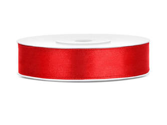 Satin ribbon, red ribbon, 12mm / 25m