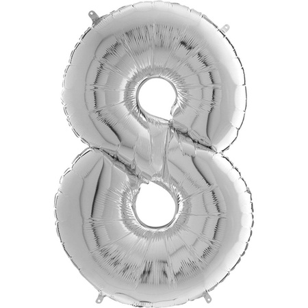 Foil balloon numeral 8 Silver - 102 cm Grabo