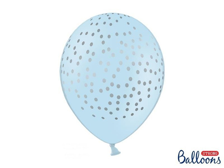 Latex balloons, light blue dots in Golden, 30cm (1, Op. / 6 pcs.)