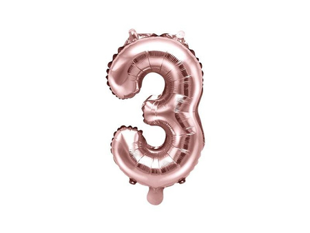 Foil balloon digit '3', 35cm, pink gold