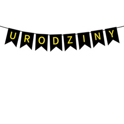Birthday Banner, Black and Gold, URODZINY Sign, 16.5x11.5 cm
