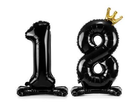 Standing foil balloon number "18", 84 cm, black