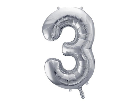 The number 3 Foil balloon, 86cm, silver