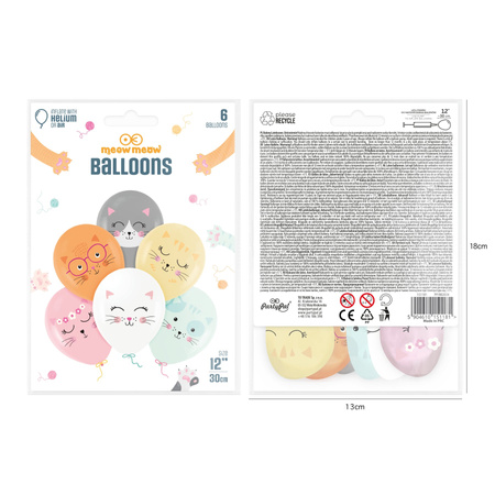 Latex balloons Kittens, colorful, 30cm, 6pcs