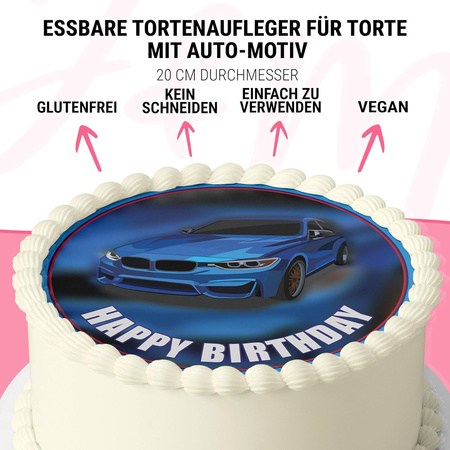 Car cake topper edible wafer round 20 cm premium, vegan, gluten-free, cut