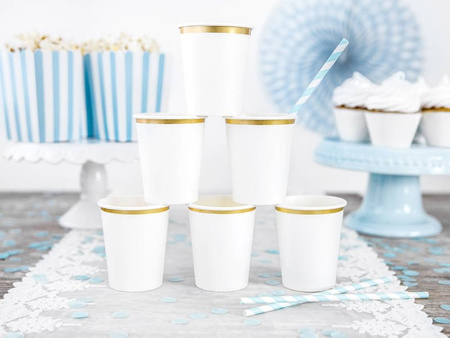 Cups, white with golden border, 260 ml eu