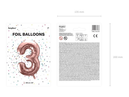 Foil balloon digit '3', 86cm, pink gold