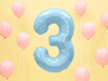 The number 3 Foil balloon, 86cm, light blue