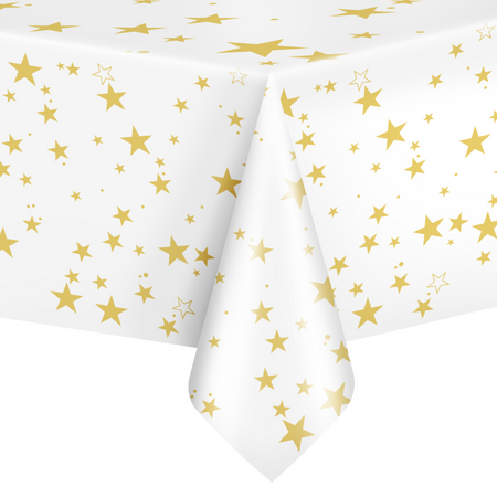 White tablecloth in golden stars 137x274cm