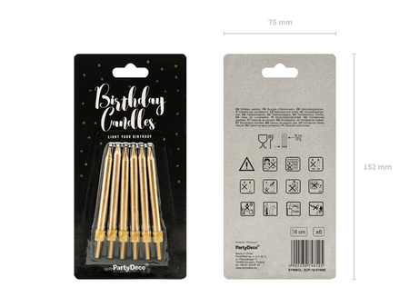 Birthday candles smooth, gold (1, Op. / 6 pcs.)