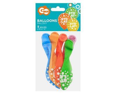 Latex balloons one hundred years dots, colorful, 30cm, 5 pcs.