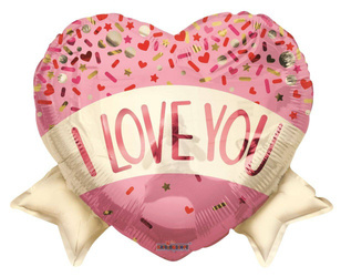 ECO-Ballon-Herz Love you, Banner und Streusel, 46 cm