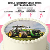 Tractor cake topper edible wafer round 20 cm premium, vegan, gluten-free, cut
