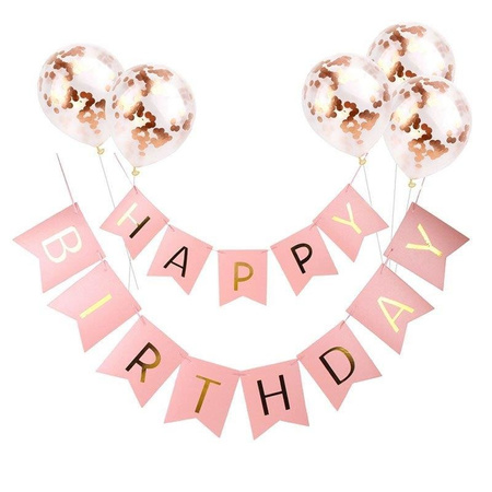 Geburtstagsgirlande - Happy Birthday Banner, Rosa