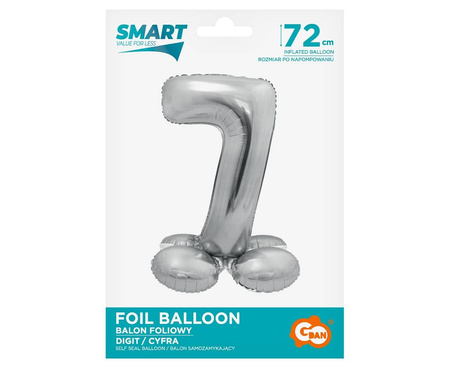 Foil balloon, standing digit 7, silver, 72cm