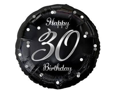 Foil balloon Happy 30 Birthday, black silver print, 46 cm