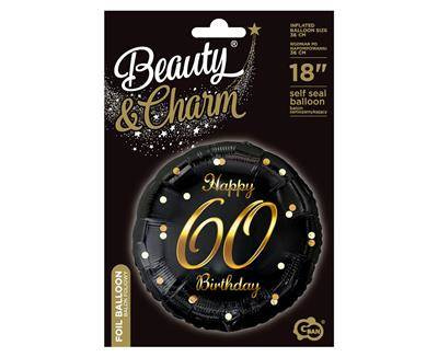 Foil balloon Happy 60 Birthday, black golden print, 46 cm