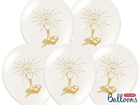 Latex balloons IHS Holy Communion, White Pastel, 27cm (1, Op. / 6 pcs.)