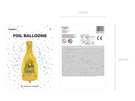 Folienballon, Flasche, 'Happy New Year', Gold mit weißer Aufschrift "Happy New Year", 32x82cm