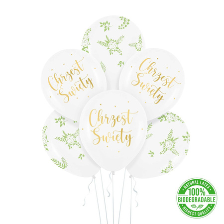 A set of latex balloons, Holy Baptism white and green 6 pcs.