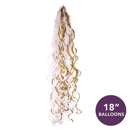 Gold and white tassels, 18 inch balloons