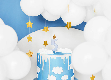 Birthday candle 5 with crown, bright blue