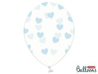 Balloons Hearts-transparent blue, Crystal Clear 30cm (1 op. / 6 pcs.)