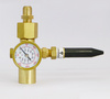 Helium balloon inflation valve with pressure gauge.
