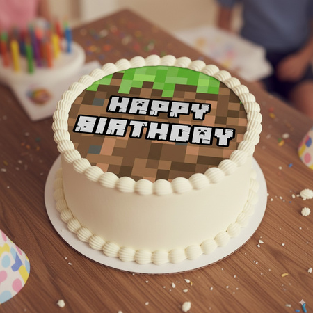 Minecraft cake topper edible wafer round 20 cm premium 0.6mm, 1pc.