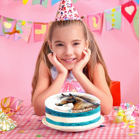 Pony cake topper edible wafer round 20 cm premium, vegan, gluten-free, cut