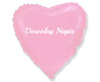 Pink, heart-shaped foil balloon with a custom message