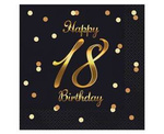 Happy 18th Birthday Servietten schwarz, 33 cm 20 Stück