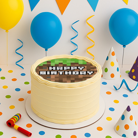 Minecraft cake topper edible wafer round 20 cm premium 0.6mm, 1pc.