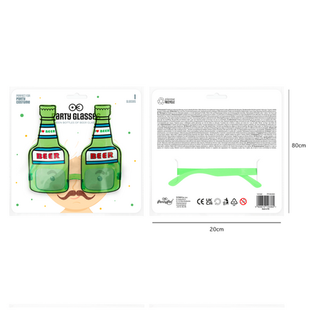 Party glasses Beer Bottles, green frames, 14.5cm
