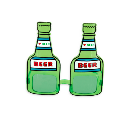 Party glasses Beer Bottles, green frames, 14.5cm