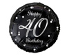 Foil balloon Happy 40 Birthday, black silver print, 46 cm