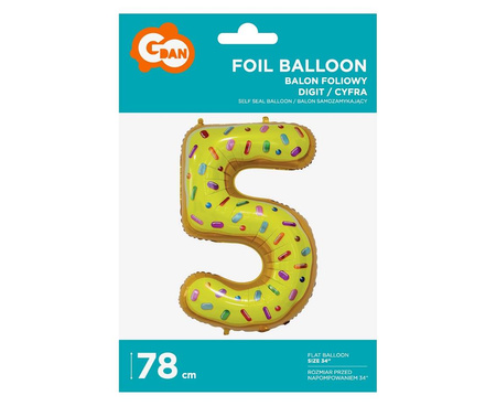 Folienballon, Zahl 5, Keks 78cm