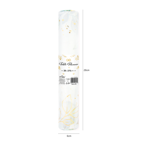 Table Runner with Gold Plant Motif Leaves 275 x 28 cm