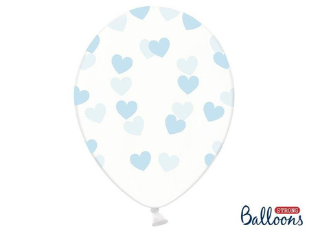 Balloons Hearts-transparent blue, Crystal Clear 30cm (1 op. / 6 pcs.)