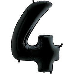 Folienballon Zahl 4, Schwarz, 102 cm Grabo