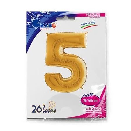 Balloon foil indicated at 5, Golden, 66 cm Grabo