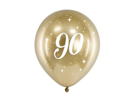 Balloons Glossy 90th Birthday, Golden Chrome, 30cm, 6 pcs