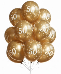 Latex balloons Chrome "50", golden, 30 cm, 50 pcs.