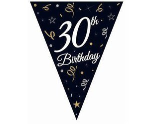 Papiergirlande, Flaggen, Schwarze Bunting, 30. Geburtstag, 270 cm