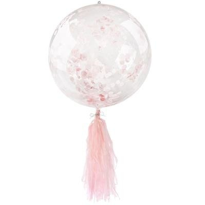 Transparenter Ballon mit pink-rotem Konfetti und Fransen, 45 cm