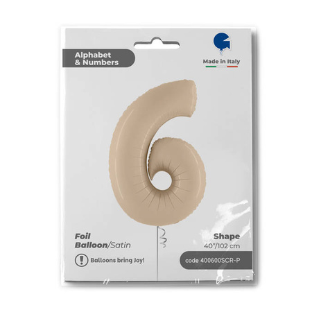 Foil Balloon Number 6, Cream Satin 102cm Grabo