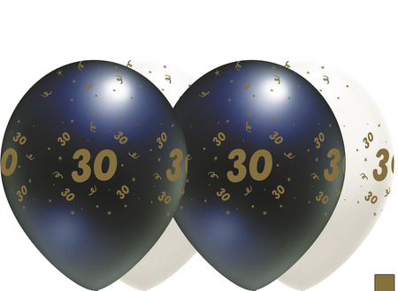 Weiße Latexballons mit "30", 30cm, 50 Stk.