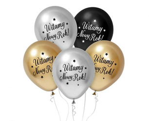 Latex Balloons for New Year's Eve, "Witamy Nowy Rok" – 30 cm, 5 pcs