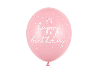 Rosa Geburtstagsballons, Happy Birthday 30cm, 6 Stück.